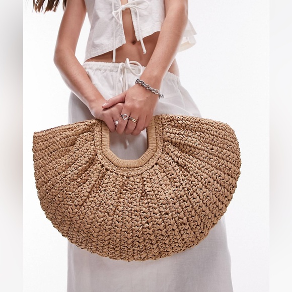 NWOT Neutral Straw Grab Bag Purse - Picture 1 of 3